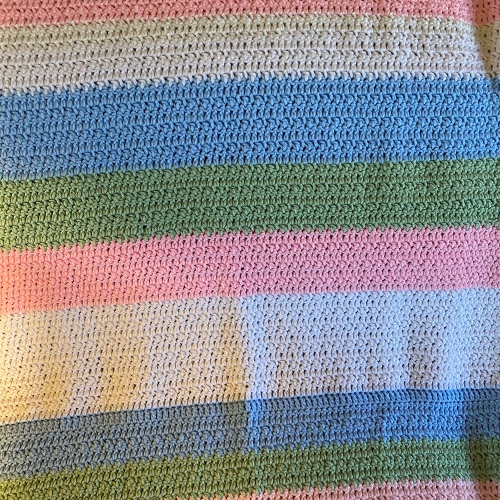 New Handcrafted Multi Color 41”x 32” Baby Blanket / Afghan